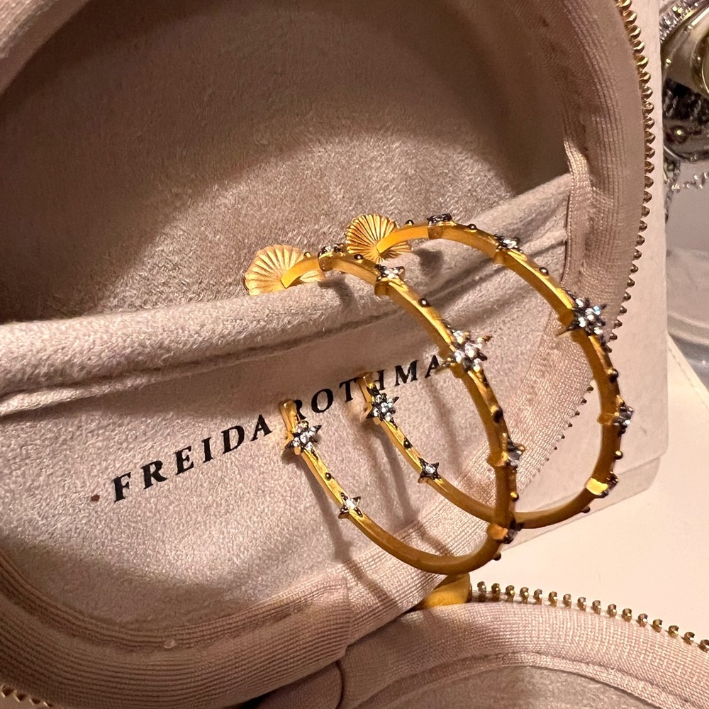 Freida Rothman Gold Starburst Hoop Earrings
